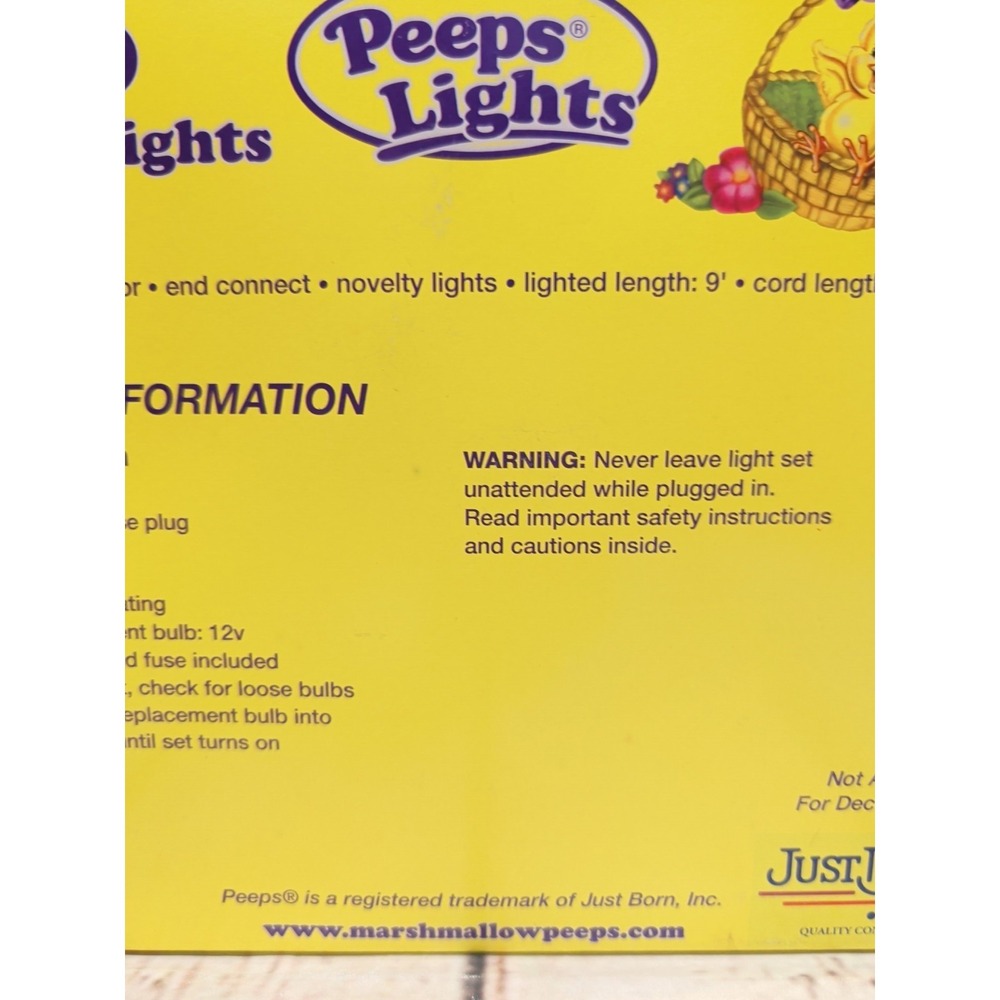 NIB Vintage Just Born Peeps Yellow Chicks Novelty String Lights Set of 10 - Picture 5 of 5